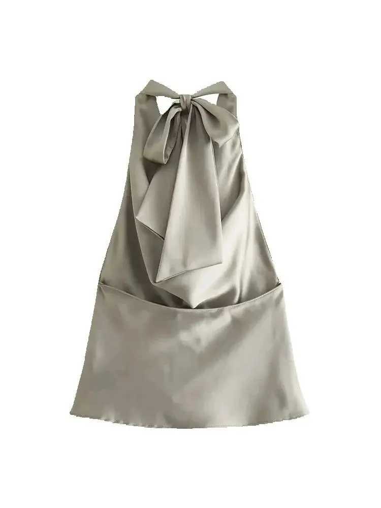 TRZA-Womens Flowing Draped Halter Neck Tank Tops With Bow Tied Backless Sleeveless Female Camis Sexy Fashion M250513