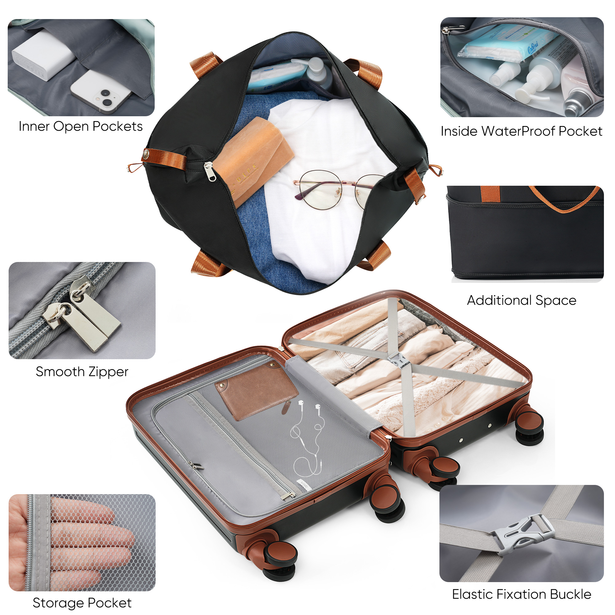 front opening 20inch travel duffel bag with usb charging port and tsa lock