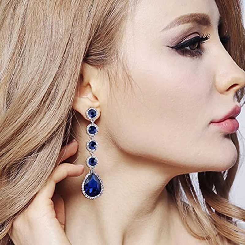 Quick view Wish list Hangings Earrings with Blue Cubic Zirconia Luxury Trendy Ear Accessories for Women Wedding Party Temperament Jewelry Y250510