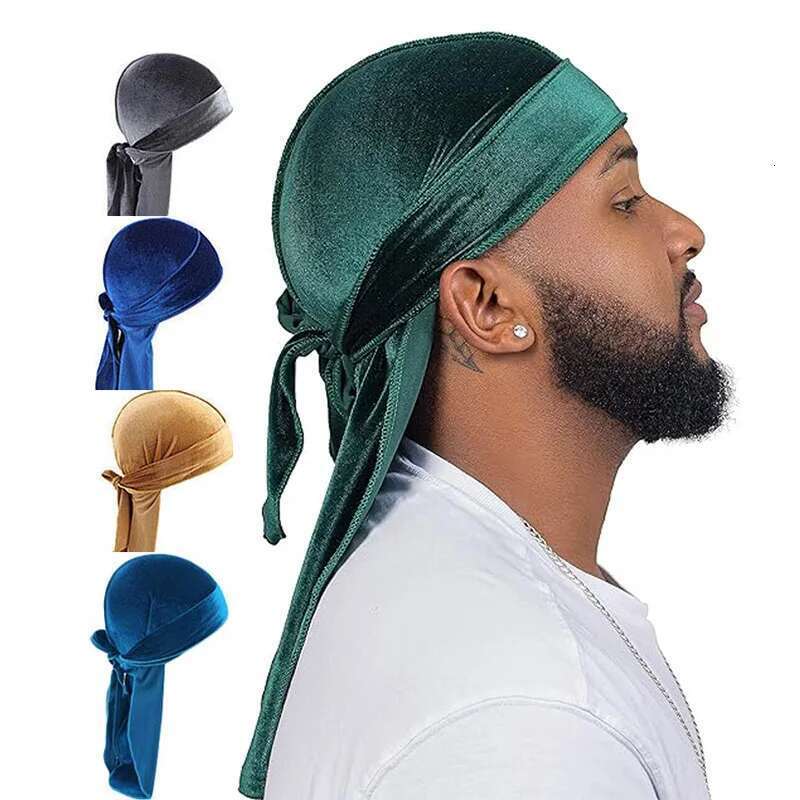 New Unisex Veet Durags Bandana Turban Hat Men Women Breathable Long Tail Pirate Hats Cap Hip Hop Headband