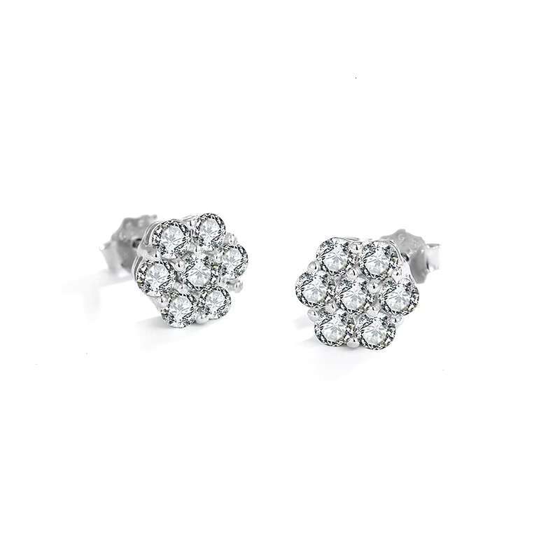 925 Sterling Silver Plum Blossom Stud Earrings for Women Fine Jewelry in Hip Hop Style Shiny 0.1Carat 3MM Moissanite Inlay