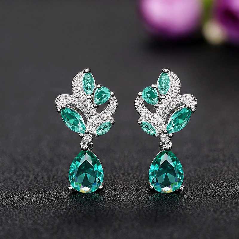 Huitan Blue-Green CZ Earrings for Women Unique Color Aesthetic Wedding Accessories Anniversary Gift Temperament Female Jewelry Y250510