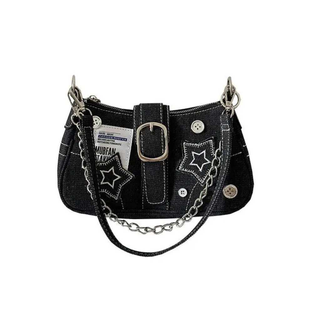 5 Womens Handbags Denim Stars Pattern Cool Girls Y2K Underarm Bag Canvas Female Small Shoulder Bags Chain Tote Bag XJ250718