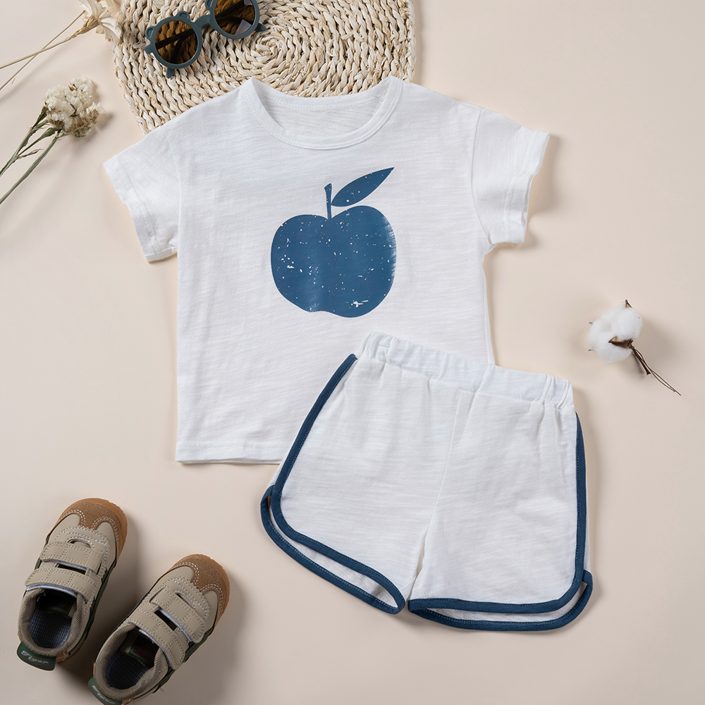 New summer kids clothing chest print cotton short sleeve suit, casual baby clothes, daily wear and outdoor playtime wear BBG052