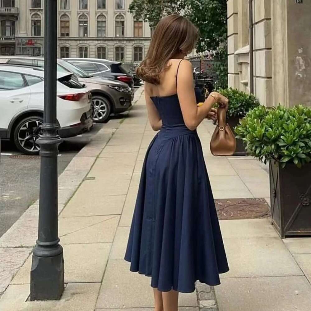 Mingmingxi Elegant for Summer Pink Spaghetti Strap Midi Dress with Pocket Long Party Dresses Holiday Women Clothing