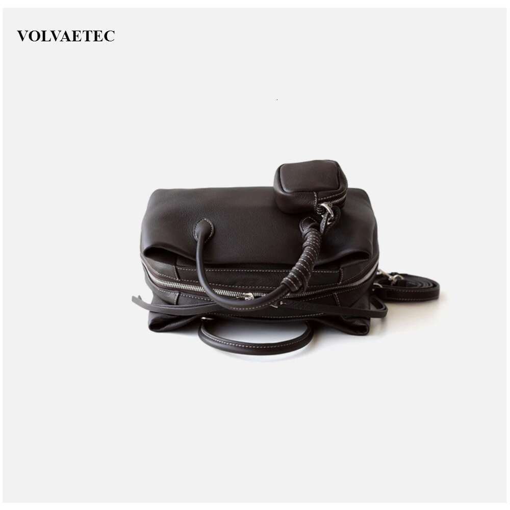 VOAETEC Premium Sense First Layer Cowhide Steamed Bread Multi-compartment Portable Commuting Shoulder Messenger Bag