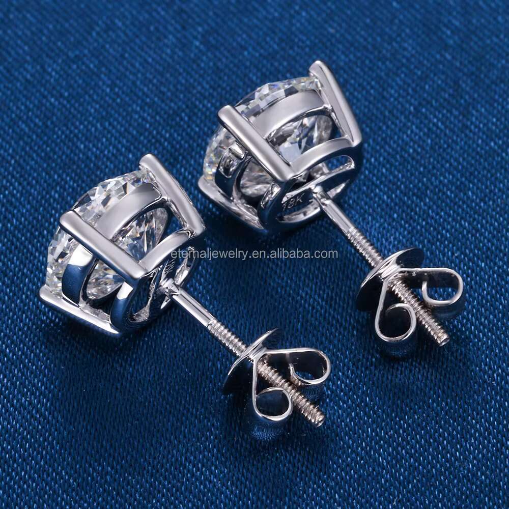 Pass Diamond Tester Iced Out 0.5ct 1ct 1.5ct Brilliant Cut VVS Moissanite Silver 9k 10k 14k Gold Hip Hop Screw Back Earrings