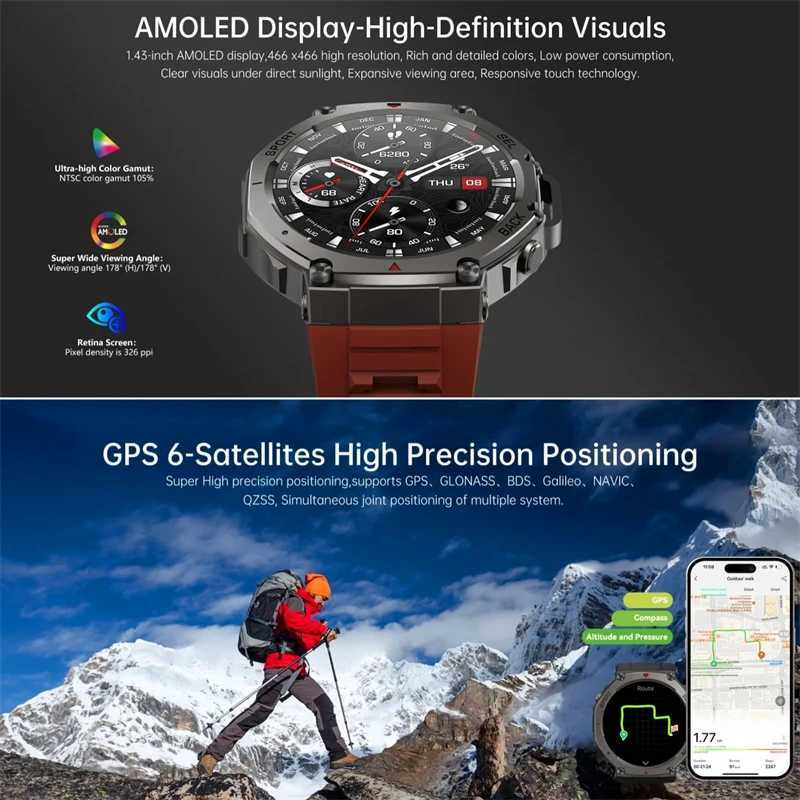 T-Rex 3 Gps Smart Watch 5 ATM Waterproof Built-in Dual-band GNSS Compass Military Sport Smartwatch Men 2025 M250513
