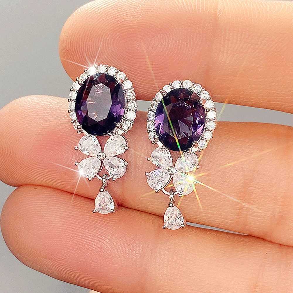 Huitan Gorgeous Purple Cubic Zirconia Dangle Earrings for Women Exquisite Birthday Gift Fashion Accessory Wedding Party Jewelry Y250510