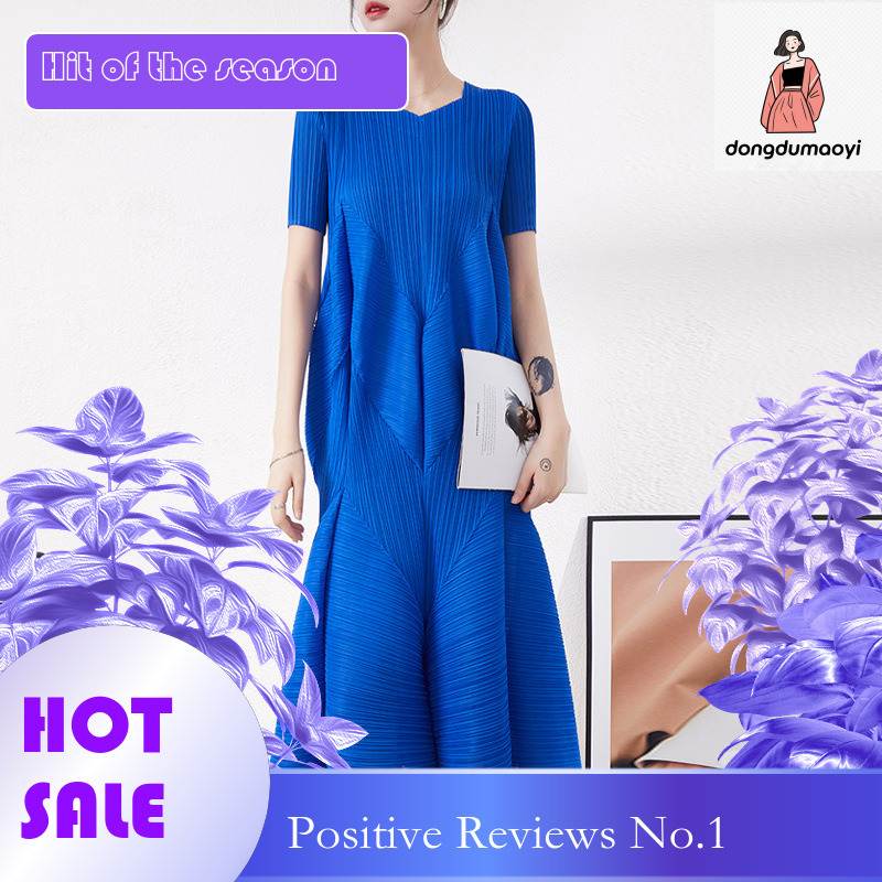 dongdumaoyi Wow/sample/OEM Miyake cake skirt pleated dress women's short sleeved style niche temperament flower
