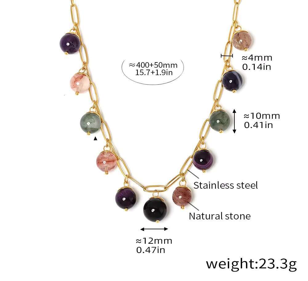 Fashionable stainless steel gold-plated crystal necklace chain design, fashionable round stone pendant, daily women's jewelry