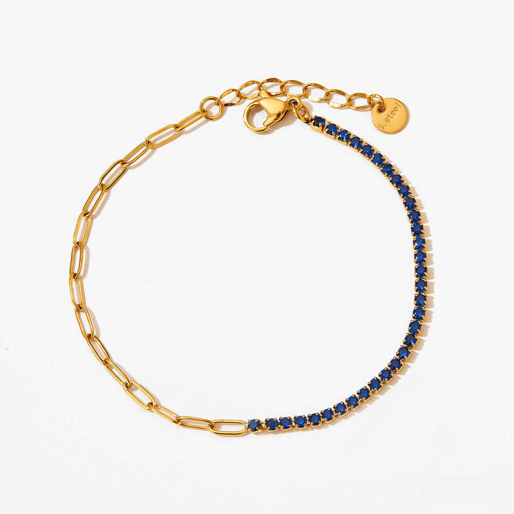 stainless colored zircon paperclip chain titanium steel bracelet goldplated and color preserving