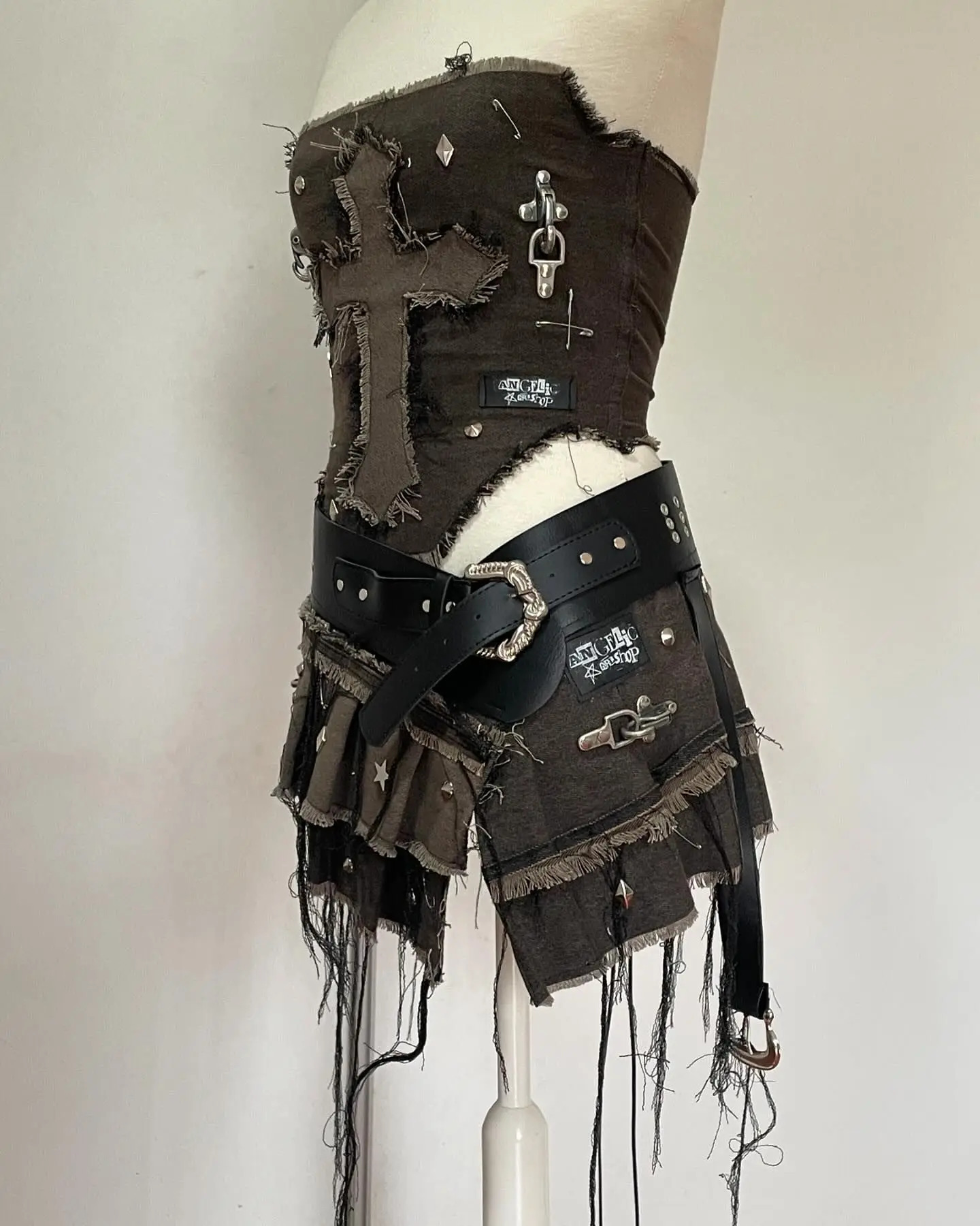 Y2K Fashion Geometric y Patch Denim Black Twopiece Female Harajuku Goth Long Sleeve Zipper Coat Mini Pleated Skirt 250513