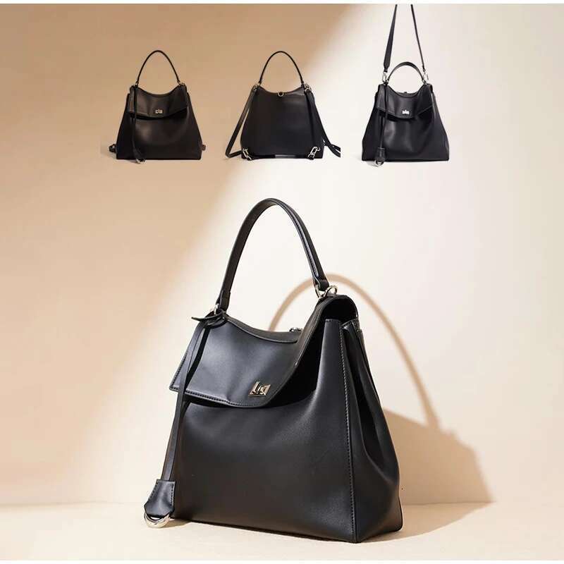New Women's Backpack Sier Lock Cowhide Handbag Soft Fashion Niche Design Brand Tote Classic High-End Shoulder Bag