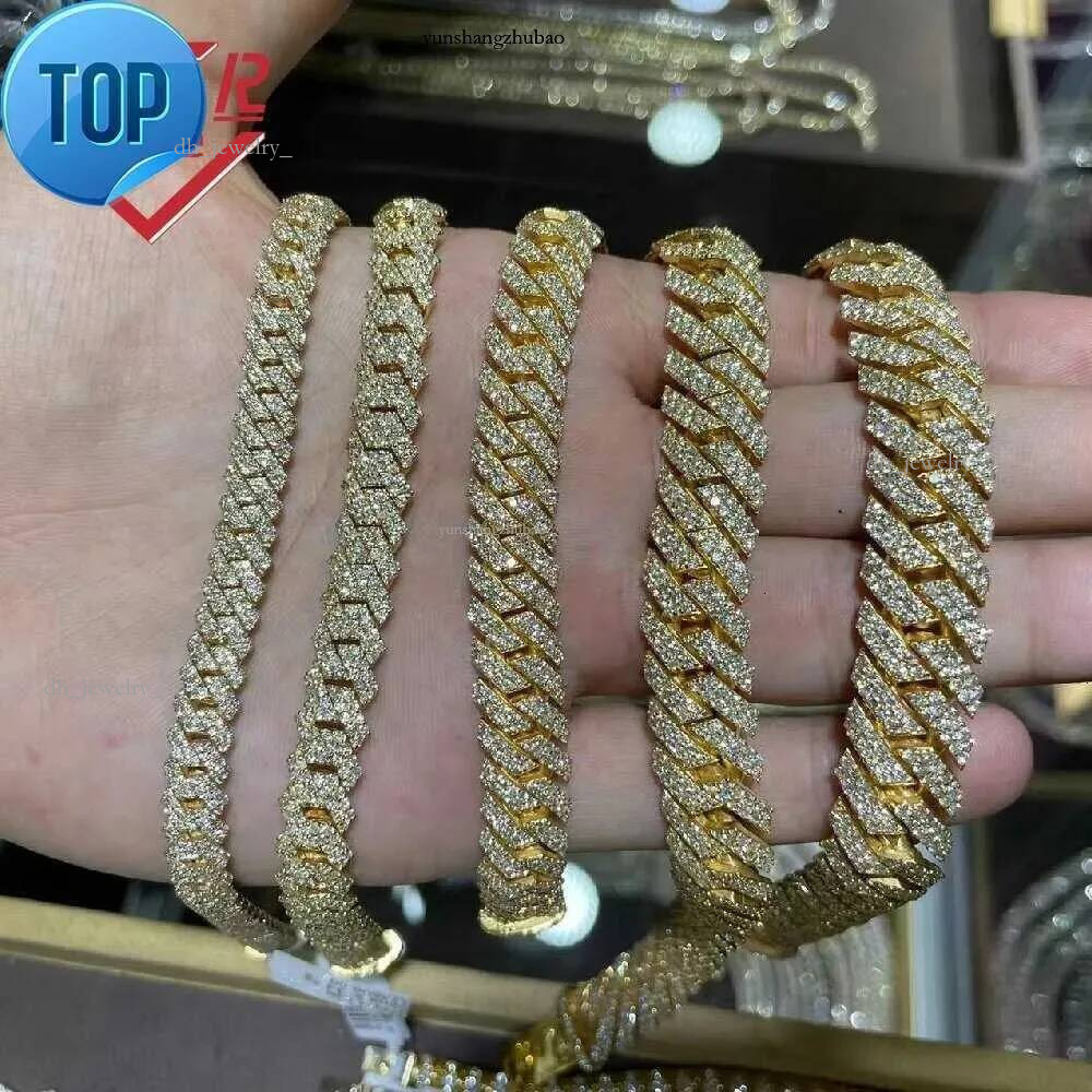 necklace moissanite chain 10mm 22inches Mens Real Hip Hop Chains Vvs Moissanite Dia Prong Set 10k Gold Cuban k Chain