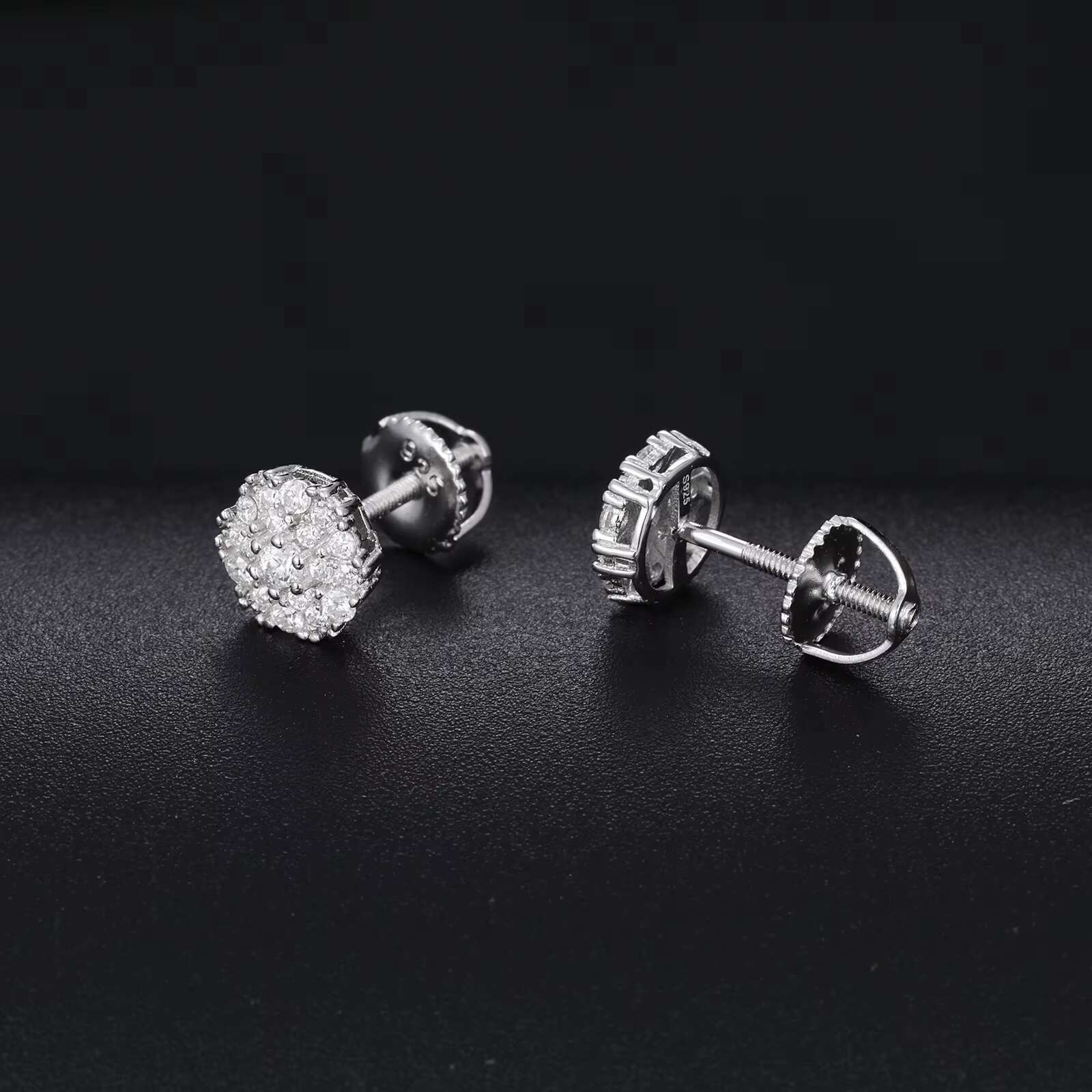 Factory Wholesale Hiphop Jewelry 925 Sterling Silver VVS Moissanite Diamond Halo Stud Earrings for Men Women