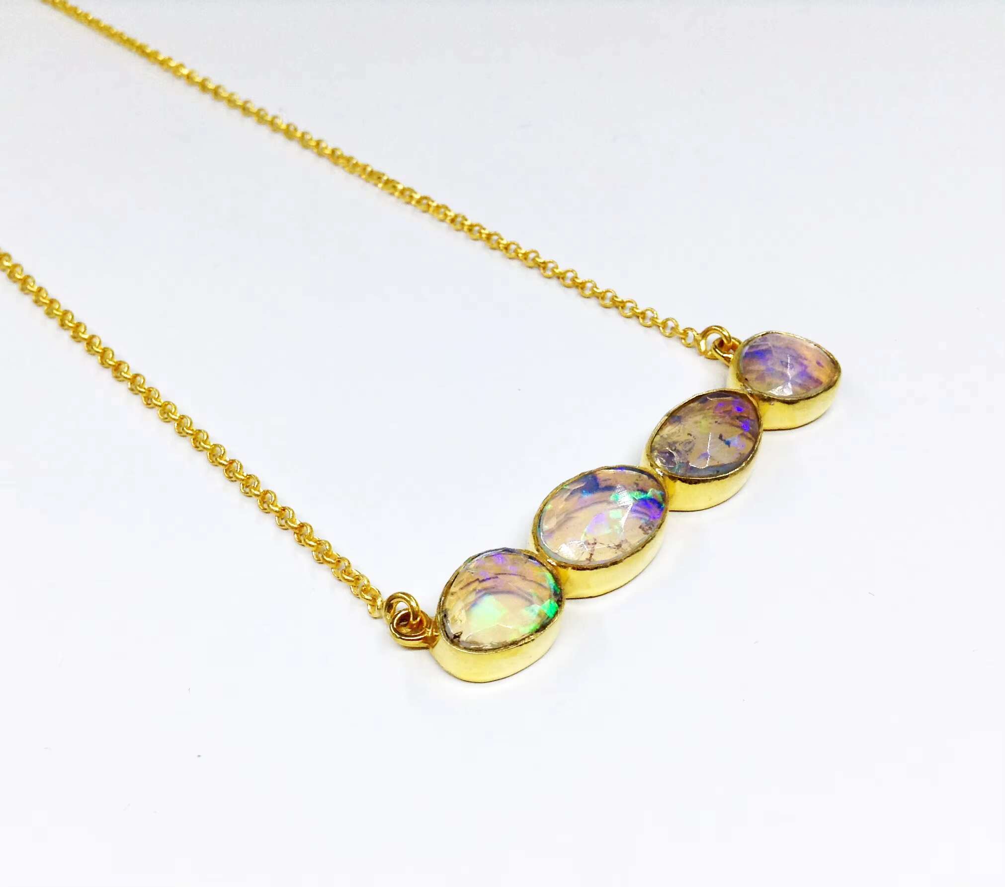 Classic Design Pure Sier Gold Plated Natural Opal Pendant Fashion Accessories Women's Party Wearing Necklace