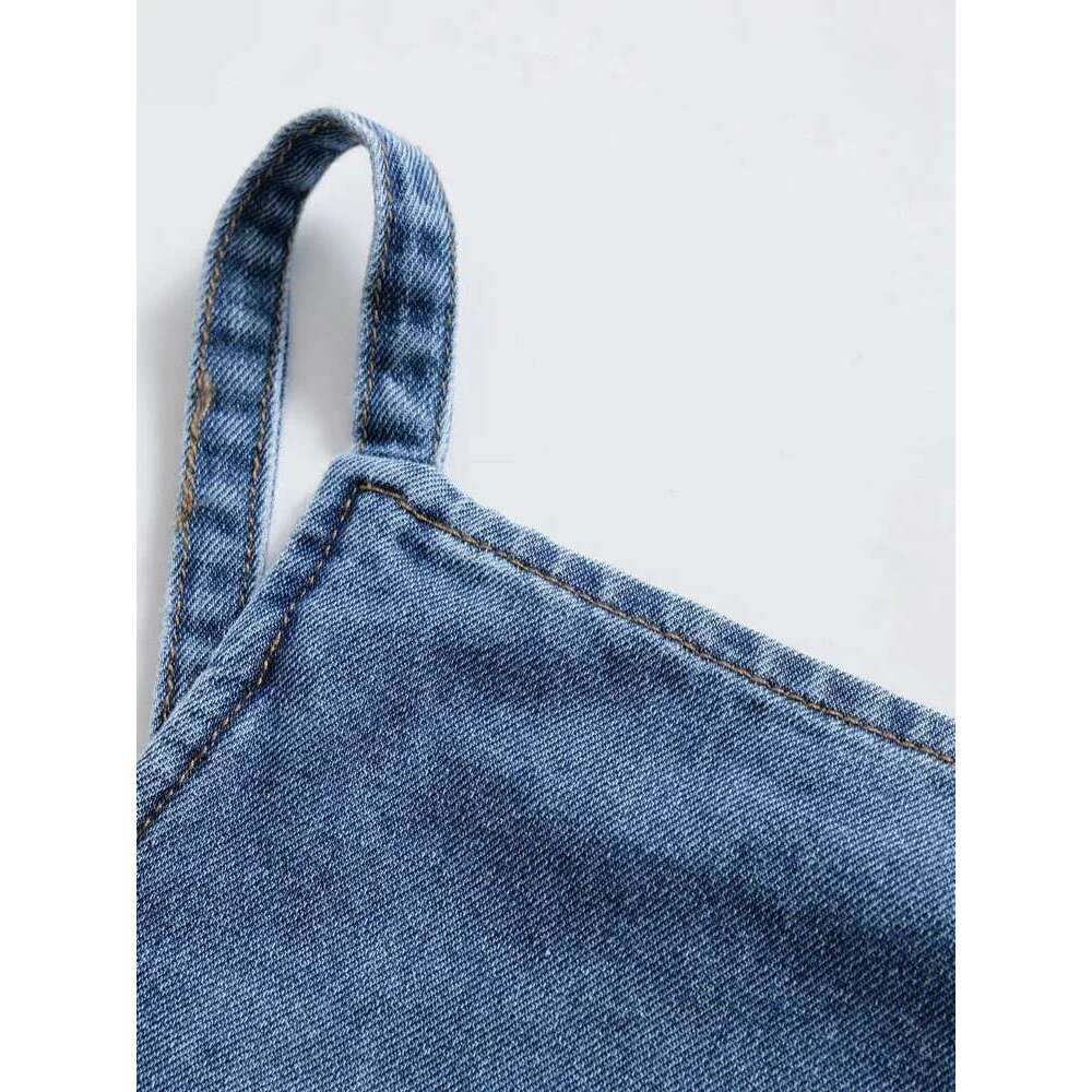 TRZA Women's Fashion Sleeveless Denim Tank Thin Strap Backless Camisole Female Summer Trendy Top