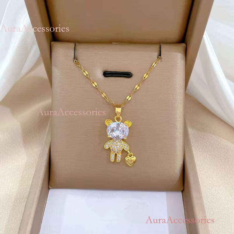 Women and Men Gold Plated Zircon Inlay Pendant Fashion Jewelry Bear Charm Pendants