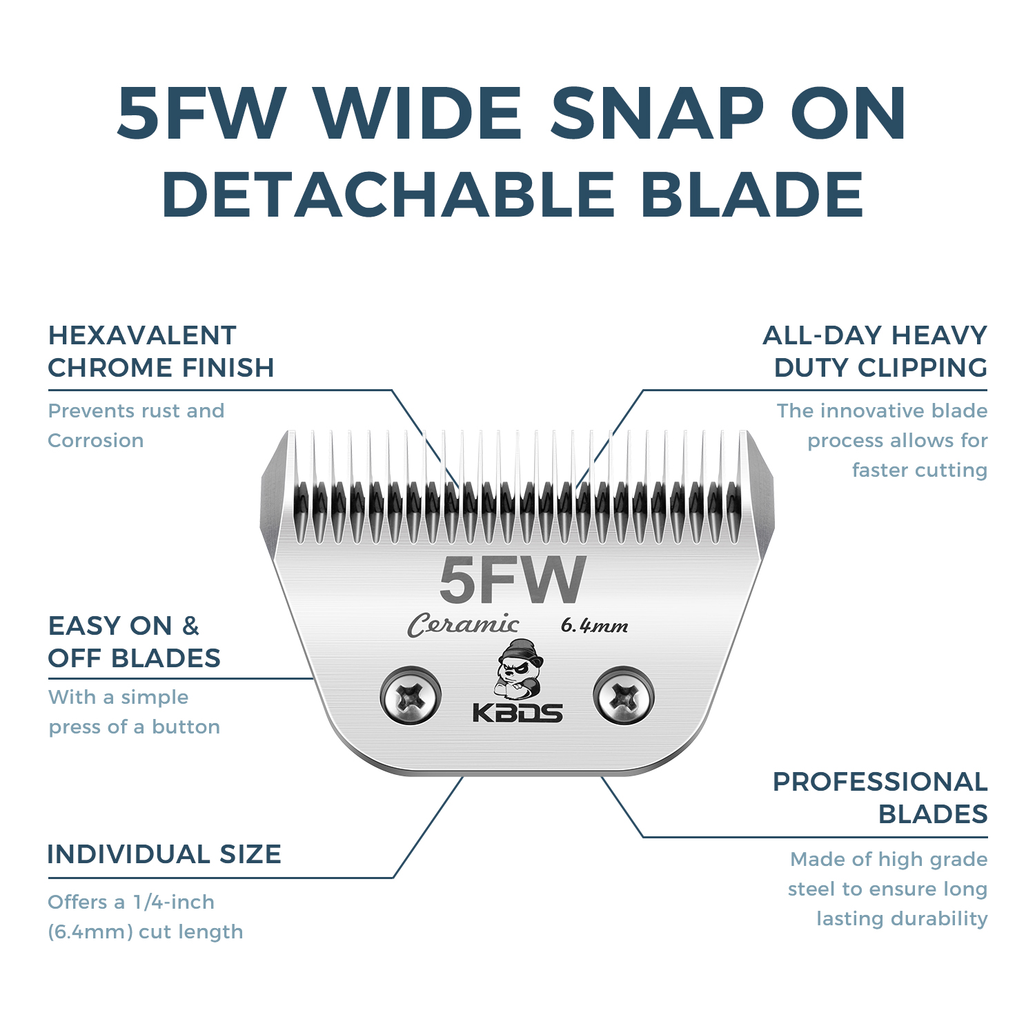 KBDS Detachable Ceramic Wide 5FW Blade for Dog Grooming Cuts Length(1/4" - 6.4mm) Compatible with Most Andis, Oster, Wahl A5 Clippers(Customizabl
