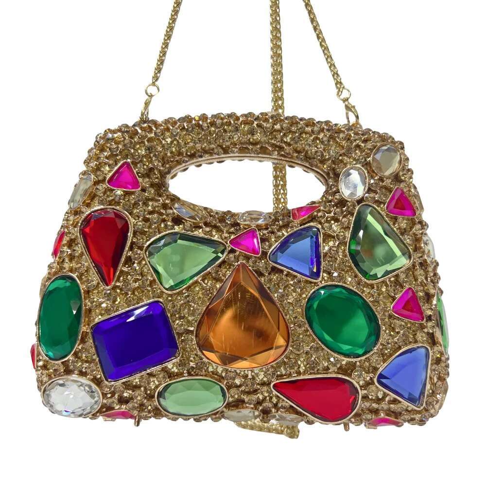 Women Gold Crystal Clutch Purse Gems Evening Party Dinner Dia Shoulder Bags tail Rhinestone Handbags and Purses