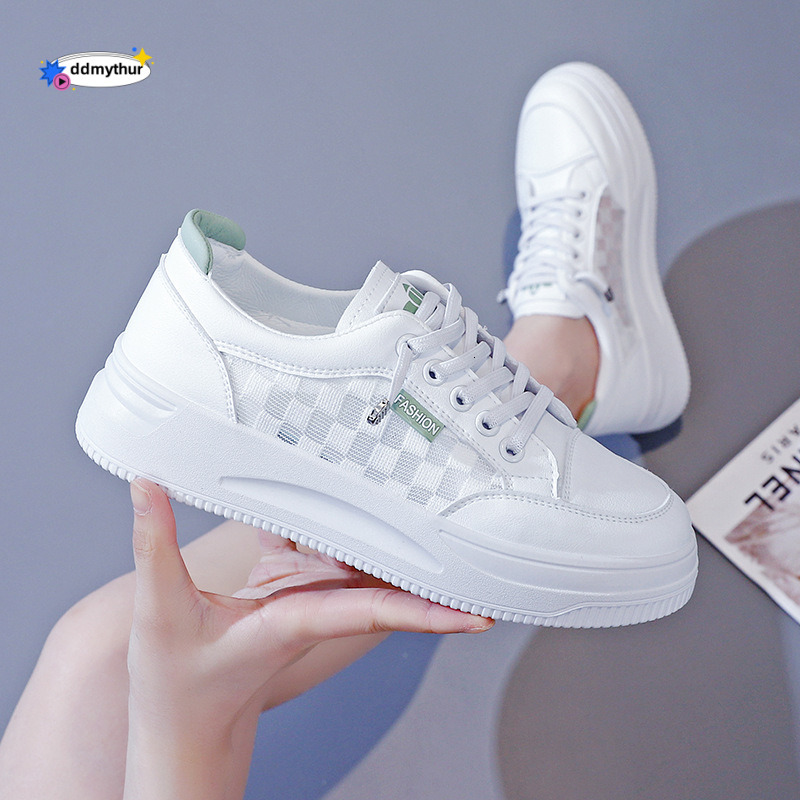 Little White Women's Spring/Summer 2024 New Breathable Mesh Versatile Thin Casual Thick Sole Board Shoes ddmythur