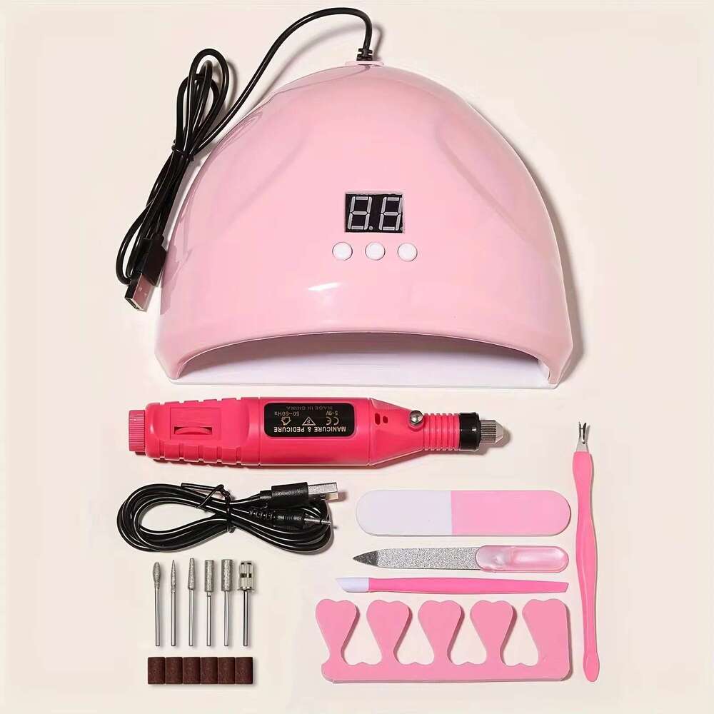 Professional USB Electric Drill Polish File Kit with UV LED Nail Gel Manicure Dryer Lamp Acrylic Starter Set