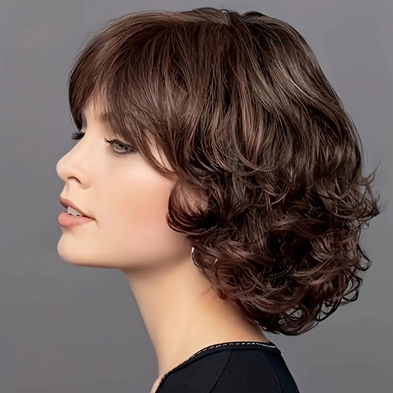 Silk Full Wig with Short Curly Waves for Middle-aged Moms - Comfortable Breathability & Invisible Stitching