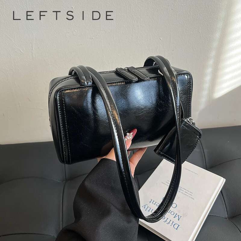 LEFTSIDE Women PU Leather Square Shoulder 2025 Trend Fashion Simple Short Handle Underarm Bag Female Y2k Handbags And Purses