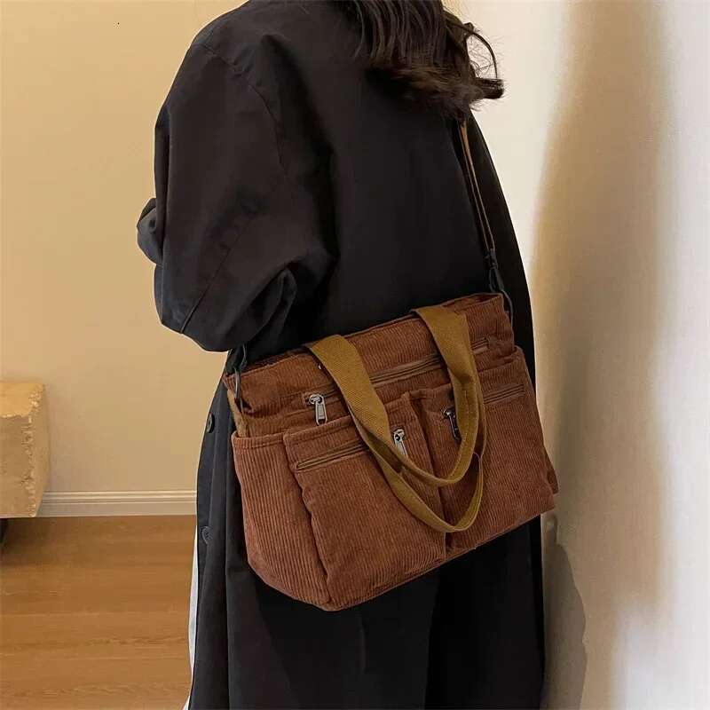 Casual Corduroy Messenger Large Capacity Commuter Mummy Portable Shoulder Bag Multi Layers Camping Tote Bags