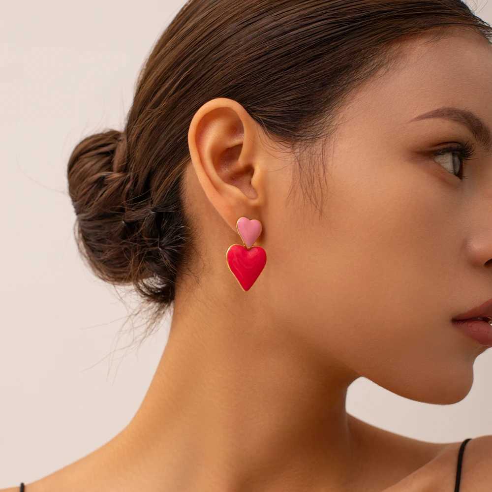 Uworld Fashion Pink Romantic Interpretation Sweet Heart Drop Stainless Steel Charm Jewelry for Women Gift womens earrings Y250510