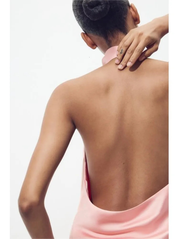 TRAF Satin Halter Top for Women Spring Sexy Hanging Neck Backless Womens Camisole High Street Waistcoat Female Chic Tops 250513