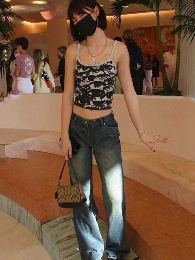 Gothic Portrait Print T-shirt Aesthetic Y2K Crop Tops Short Sleevle Vest Tees Harajuku Streetwear White Suspenders Women Clothes M250513