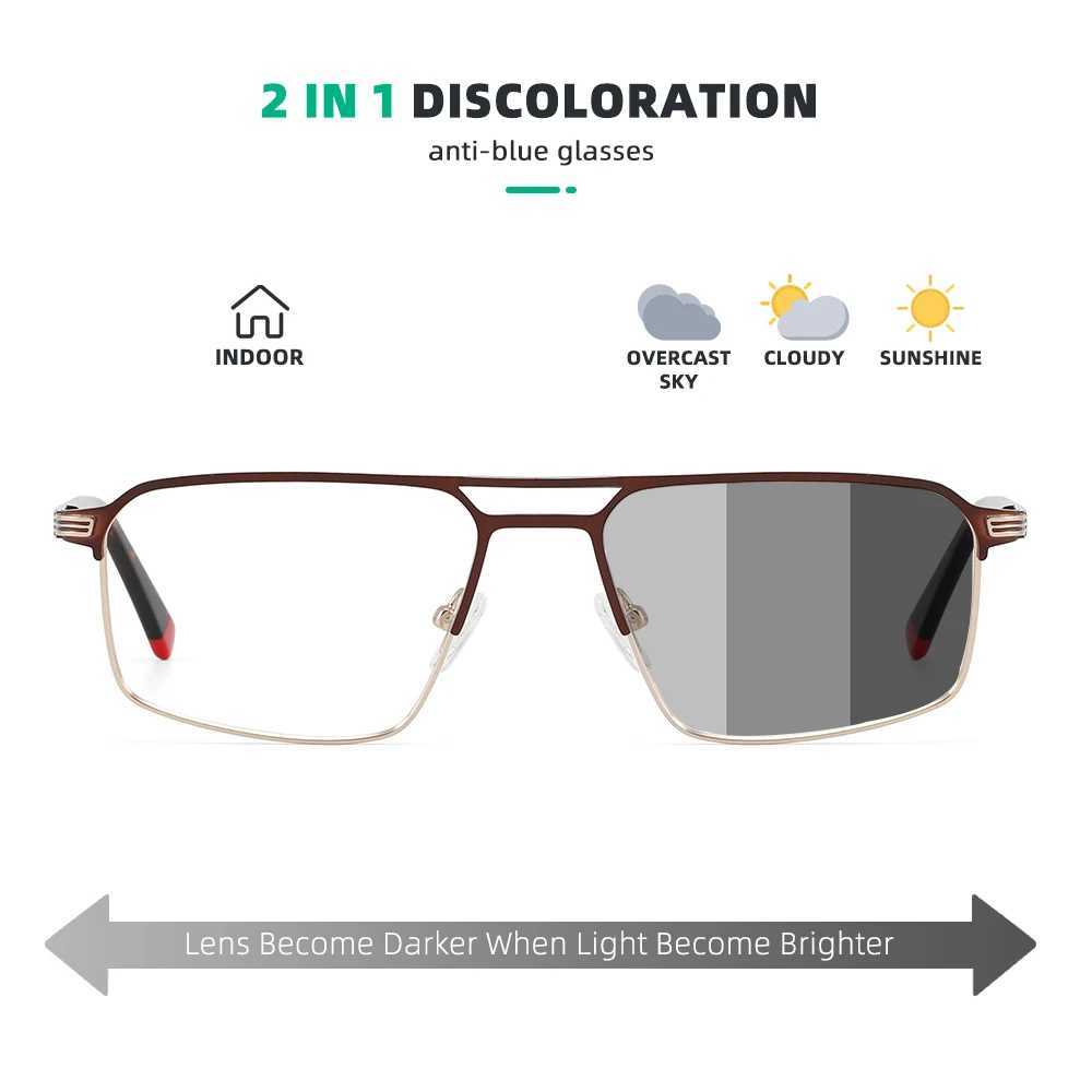 Classic Mens Square Frames Anti-blue Light Reading Glasses Myopia Sunglasses Men Photochromic Customized Prescription Glasses W250513