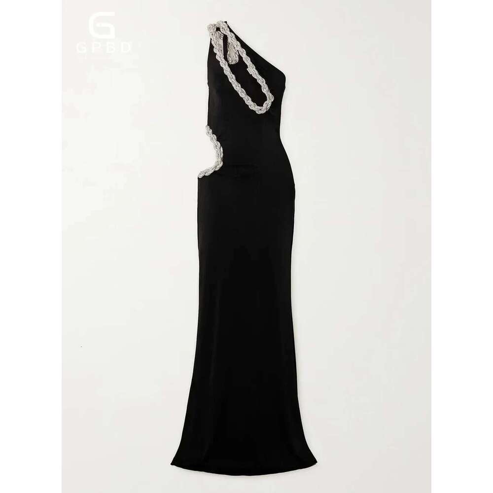 Sexy One Shoulder Hollow Twisted Dia Design Tight Maxi Dress Women Sleeveless Black Celebrity Evening Party Gowns