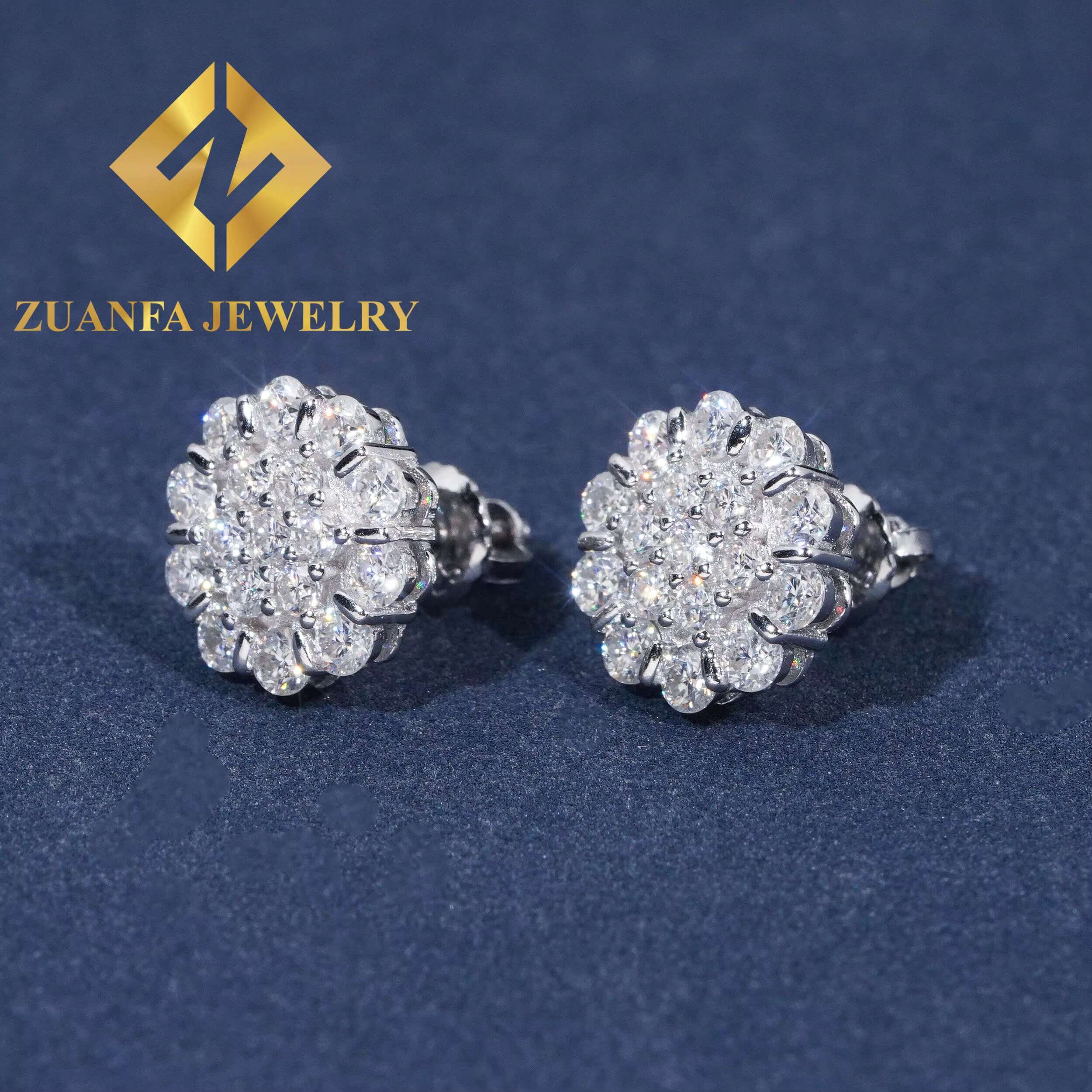 Popular Luxurious Flower Design Stud Earring Fashionable 925 Sterling Silver VVS Moissanite Iced Out Stud Earring