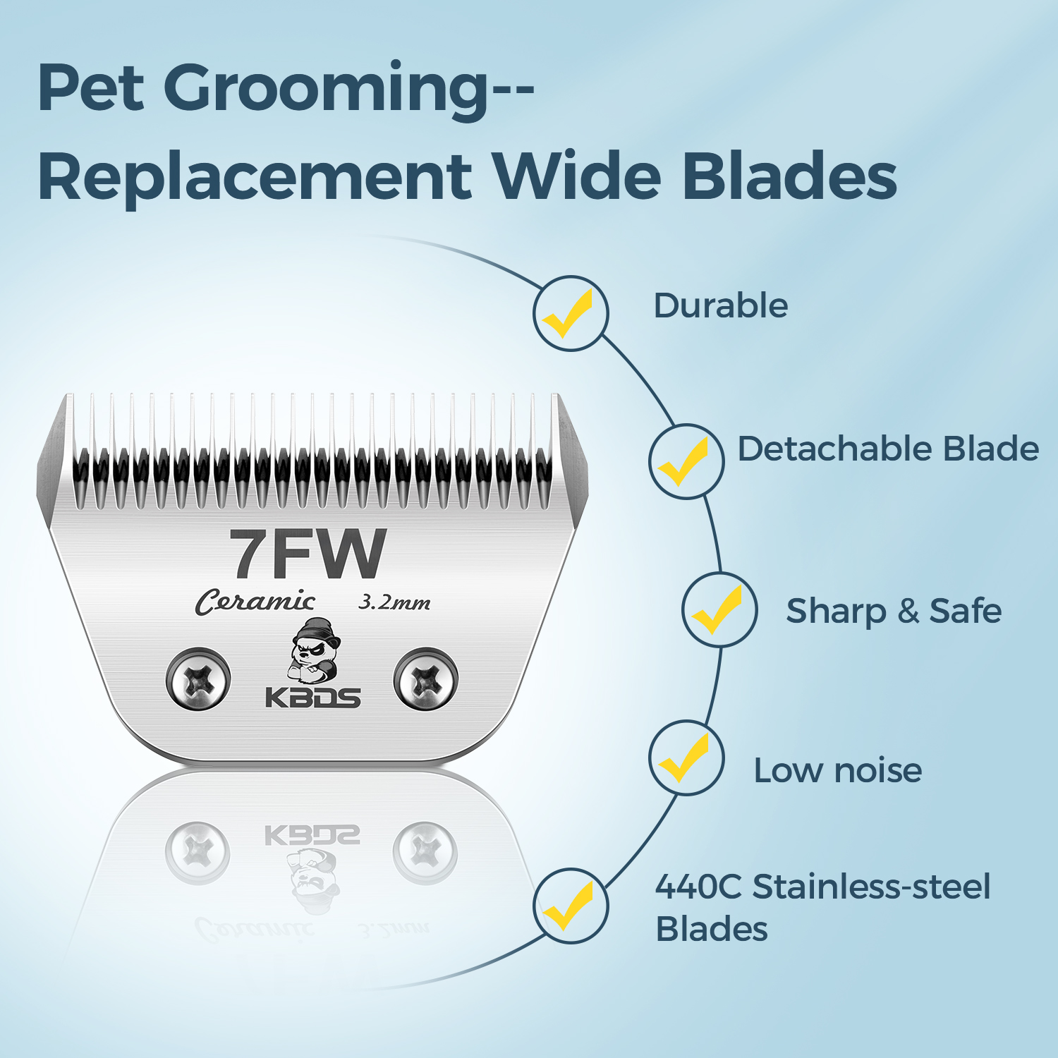 KBDS Detachable Ceramic Wide 7FW Blade for Dog Grooming Cuts Length(1/8" - 3.2mm) Compatible with Most Andis, Oster, Wahl A5 Clippers(Customizabl