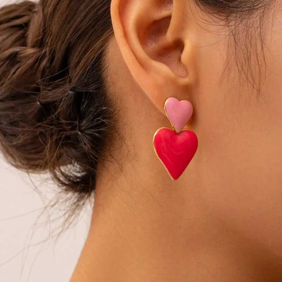 Uworld Fashion Pink Romantic Interpretation Sweet Heart Drop Stainless Steel Charm Jewelry for Women Gift womens earrings Y250510