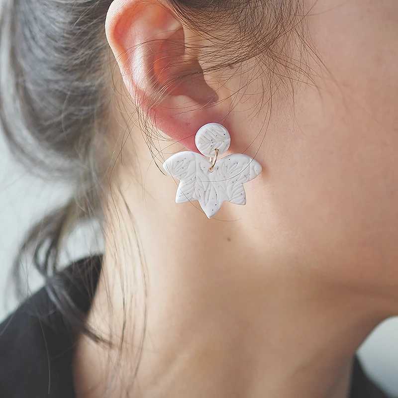 Multi Shapes Flower Feather Pale Colors Sandy Effect Stamping Leaf Patton Handmade Polymer Clay Vintage Earrings Jewelry Sets Y250510