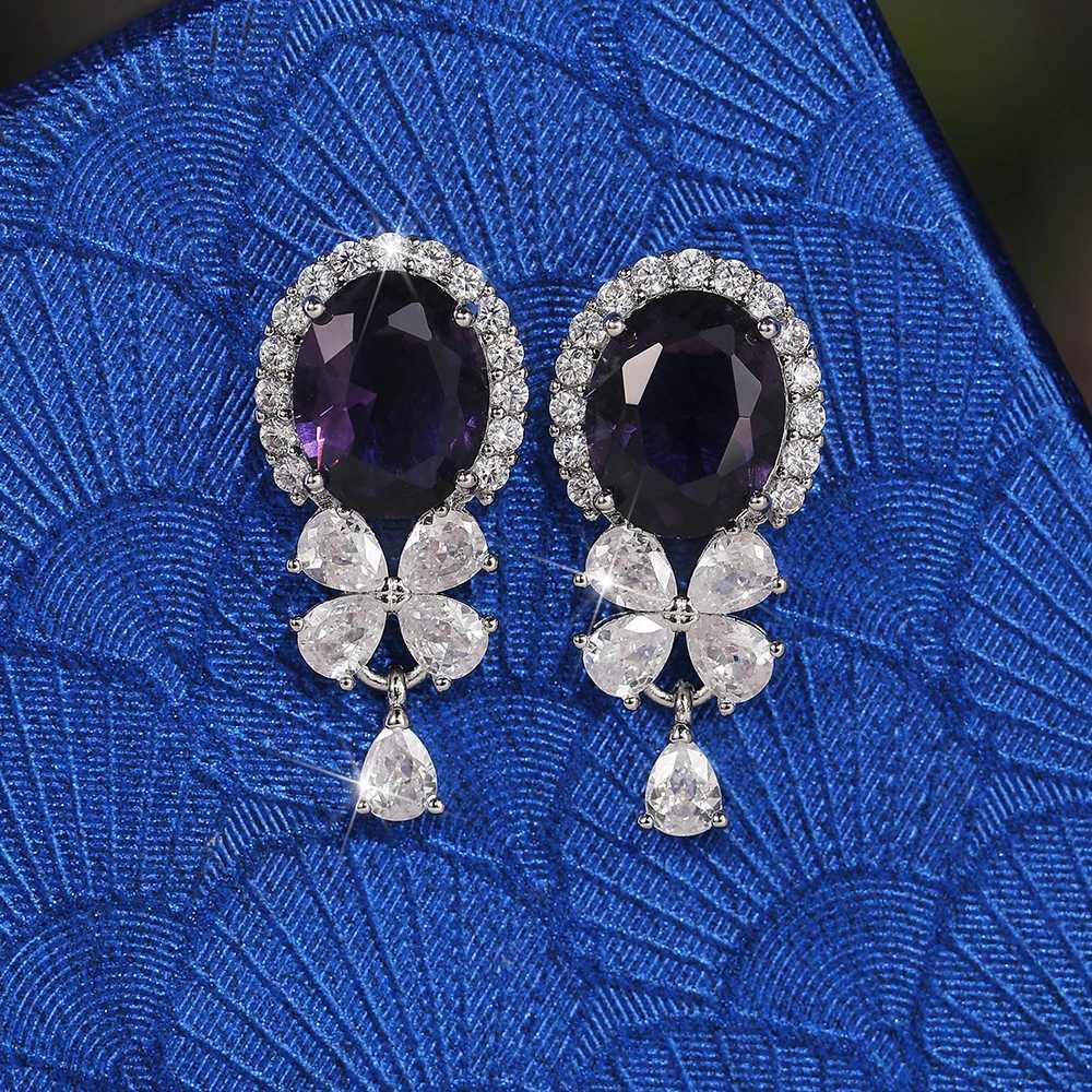 Huitan Gorgeous Purple Cubic Zirconia Dangle Earrings for Women Exquisite Birthday Gift Fashion Accessory Wedding Party Jewelry Y250510