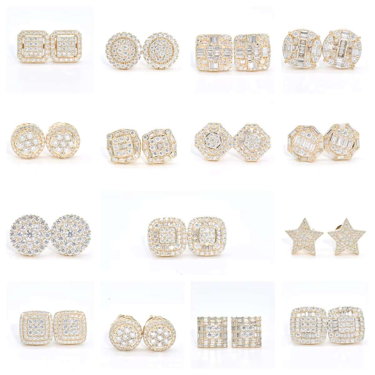 Fast Delivery Vvs Moissanite Earrings Pass Diamond Test Baguette Trillion Cut Diamond 925 Silver Hip Hop Earring Jewelry
