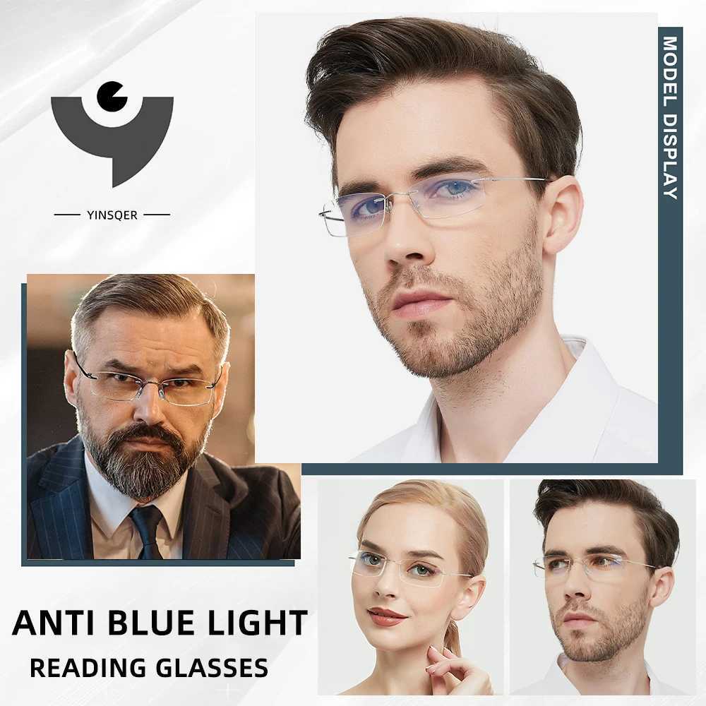 Titanium Reading Glasses Men High Quality Magnifying Presbyopic Eyeglasses Titanium Frames Anti Blue Light Rimless Glasses Men W250513