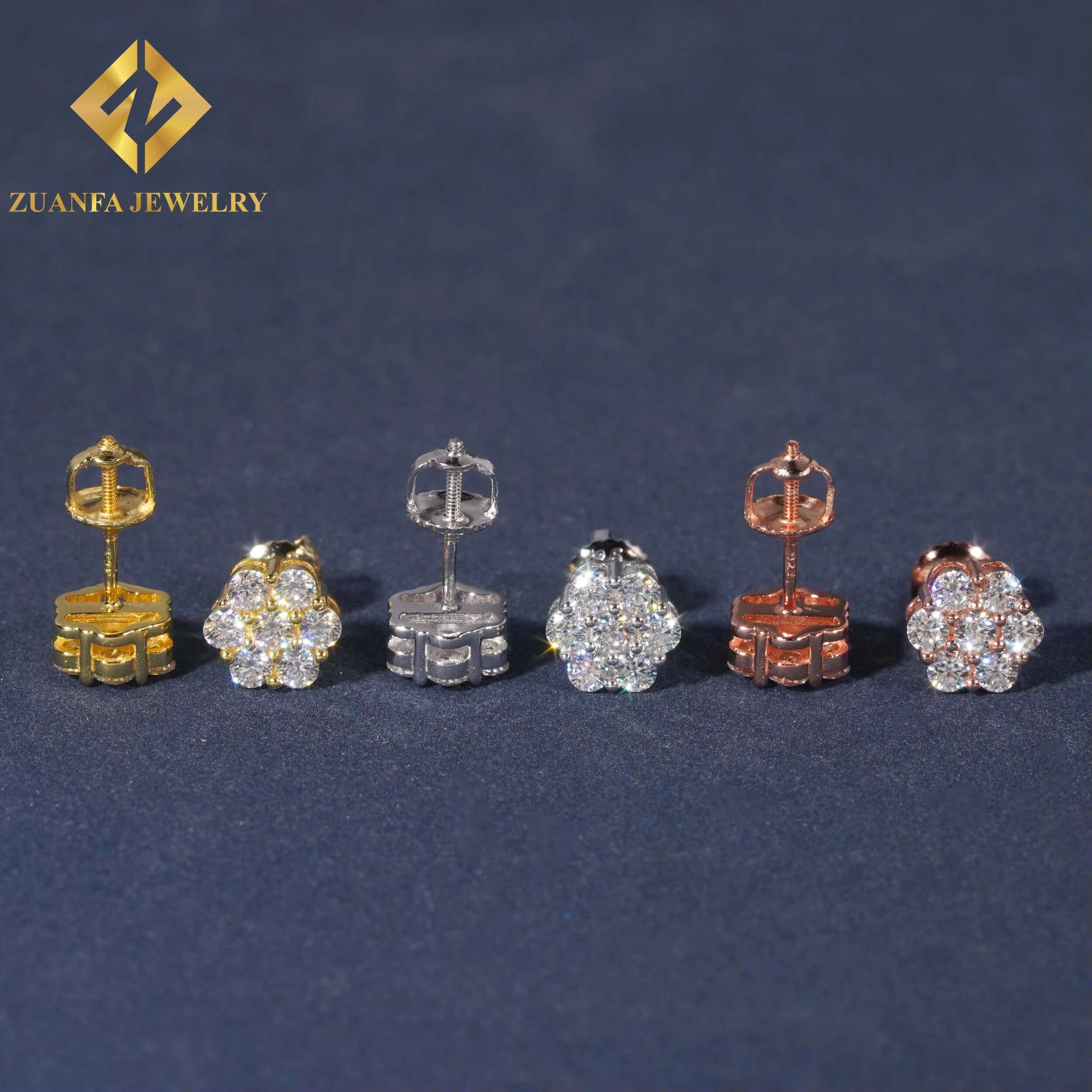 Pass Diamond Tester Sun Flower Design Stud Earring 925 Sterling Silver VVS Moissanite Stud Earring Hip Hop Jewelry for Men Women