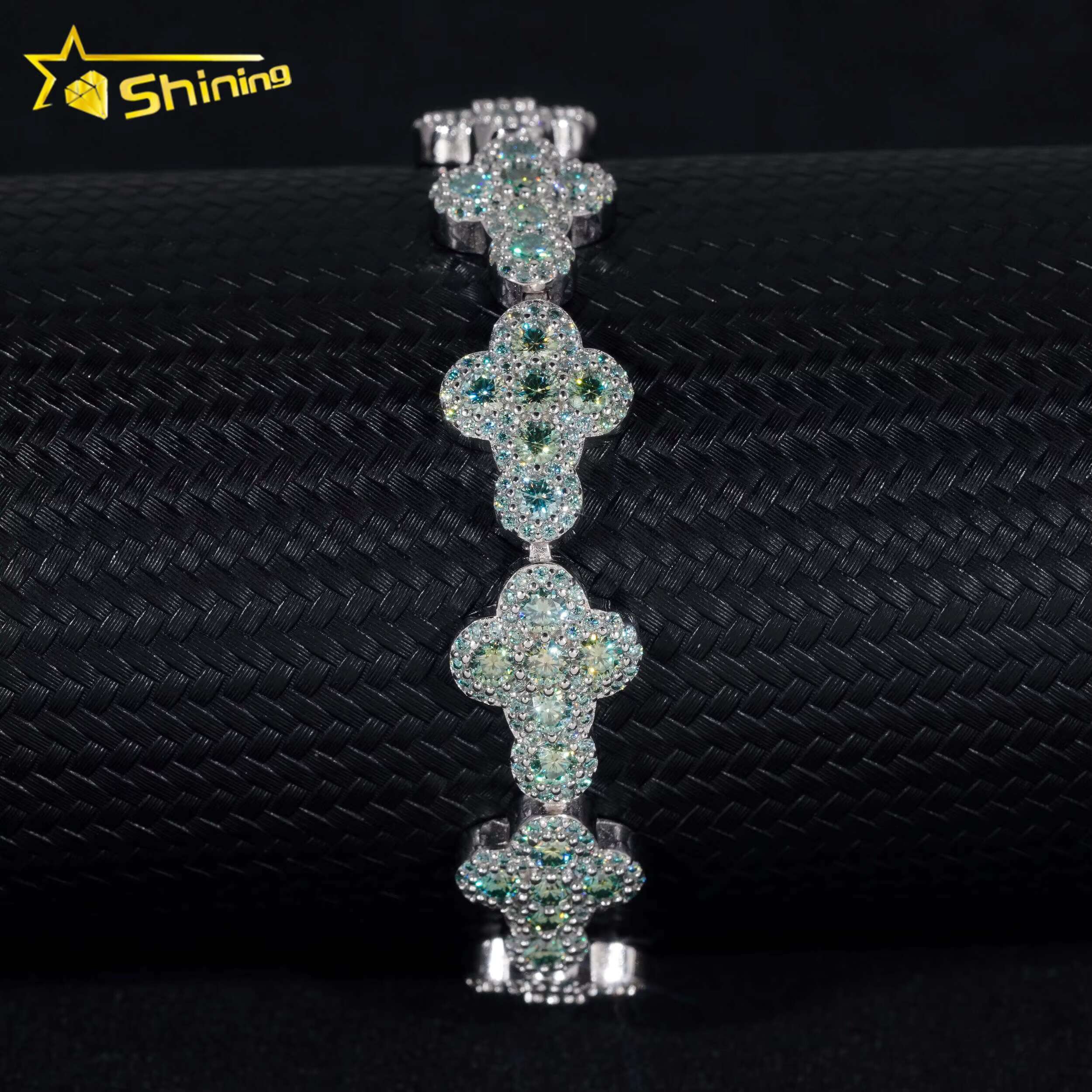 Pass Diamond Tester Silver 925 Gold Plated Hip Hop Jewelry Custom Blue Green Colored Moissanite Cluster Cuban Bracelet