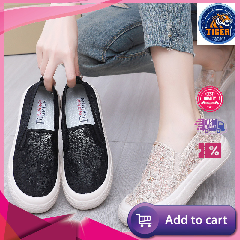 Ddmytiger Thick Soled Fisherman Spring And Summer New Breathable Lace Mesh Singles Lazy One Foot Casual Women S Shoes Trendy Outdoor Shoes