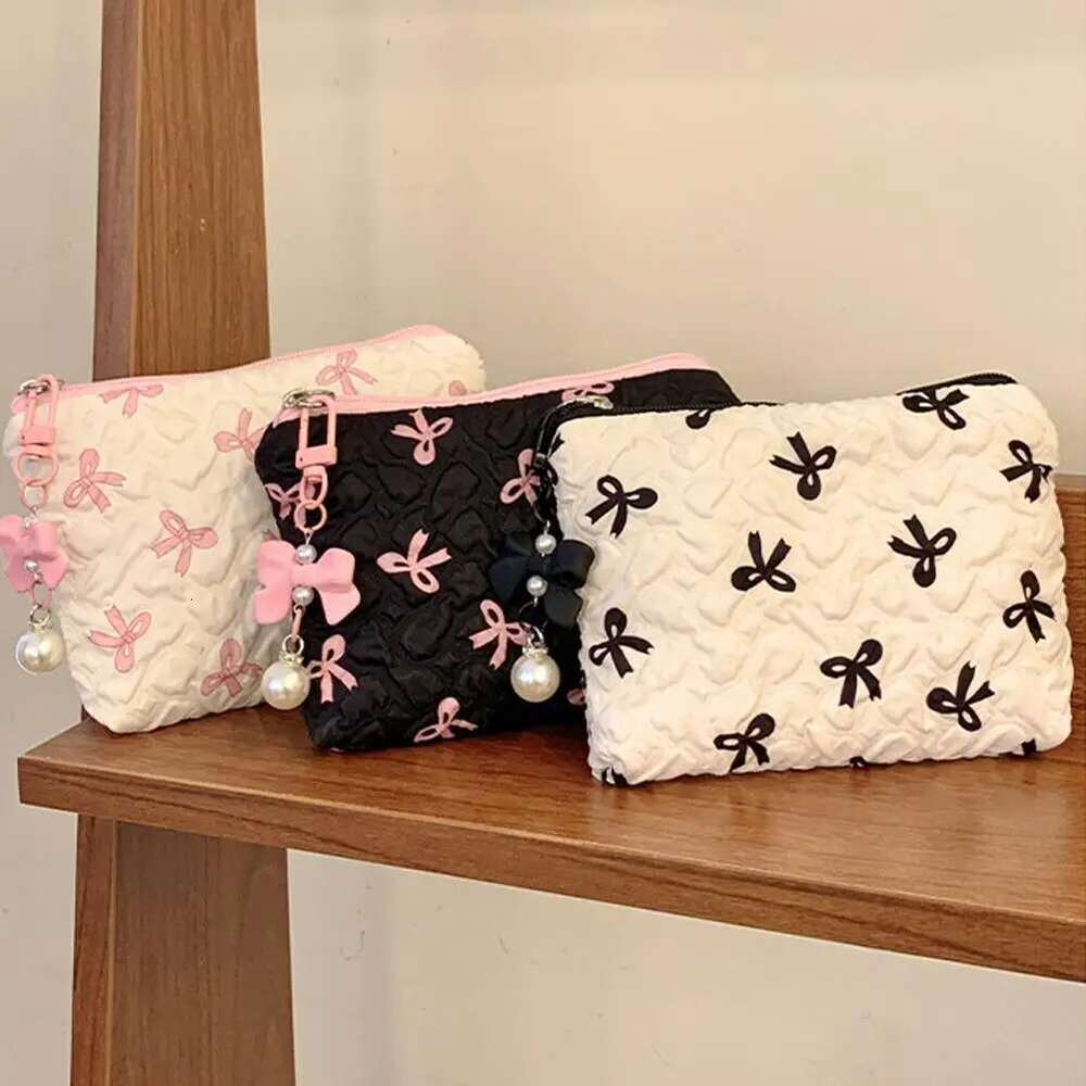 1PC Color Bow Canvas Large Capacity Lipstick Air Cushion Storage Women's Makeup Bag Commuter Handbag Travel Toiletry Bags