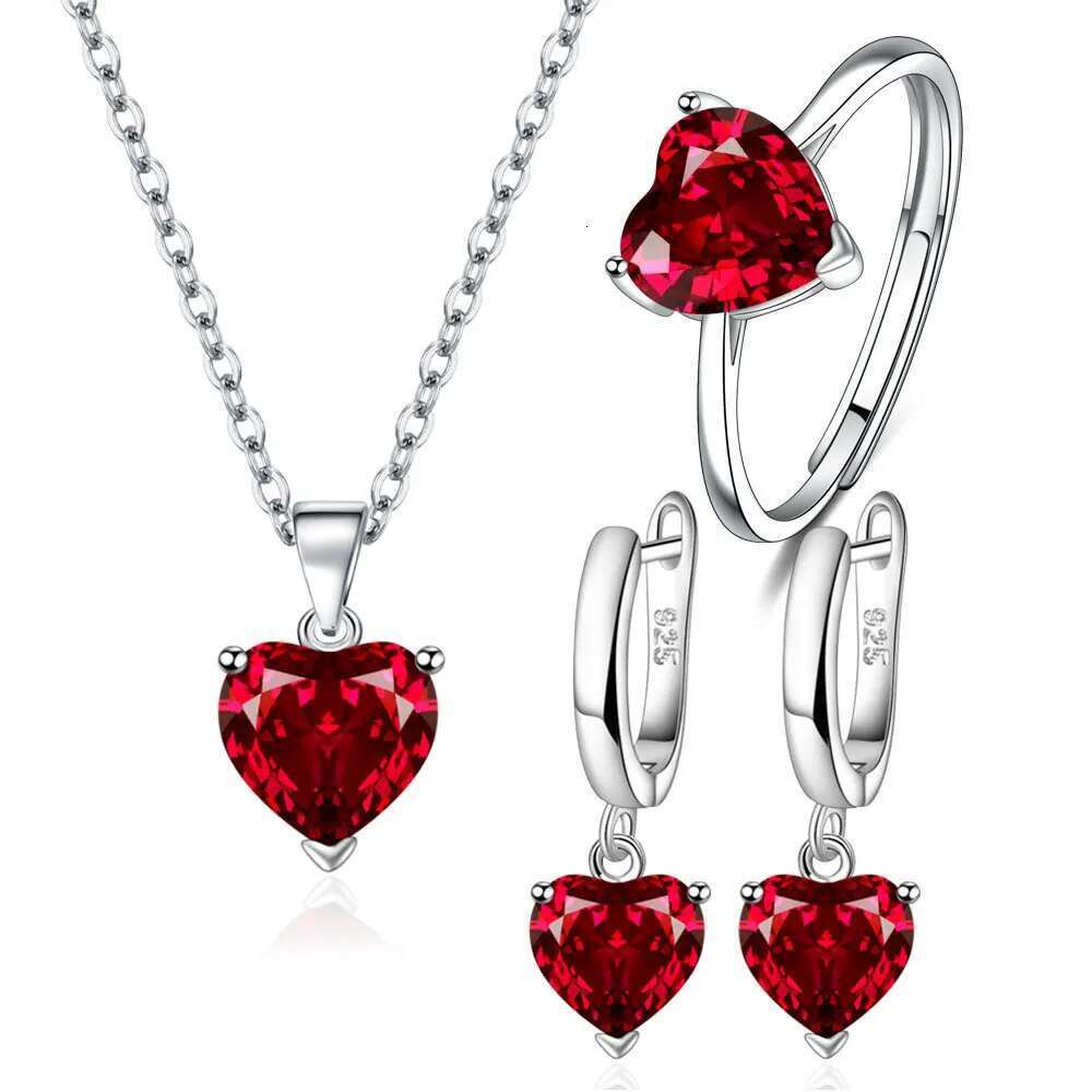 Sterling Sier Jewelry Sets For Women Heart Zircon Ring Earrings Necklace Wedding Bridal Elegant Christmas Free Shipping