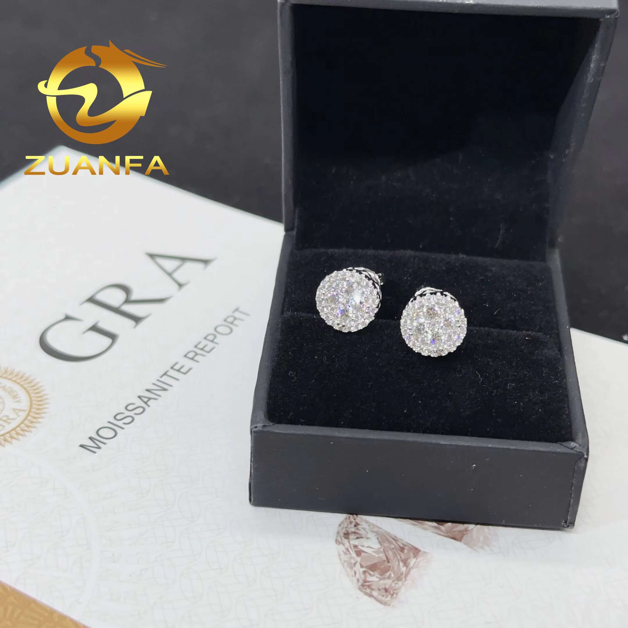 Zuanfa Jewelry Hiphop Earrings 4 Round Middle Moissnite Back Stud Earrings Women Men Silver Moissanite Rapper Earrings