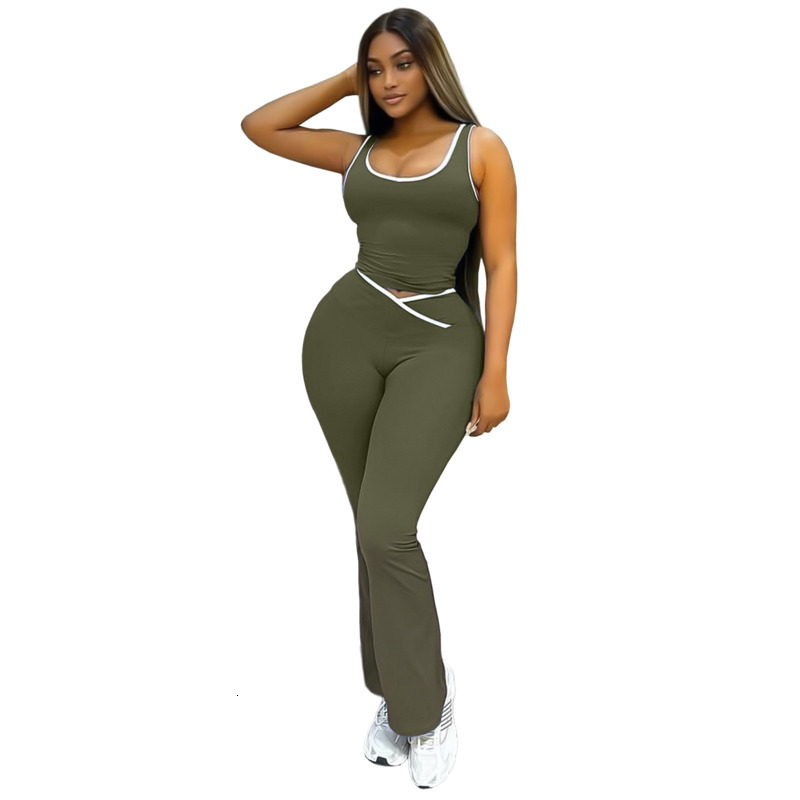 Womens Tracksuits Two Pieces Set 2025 New Fashion Contrasting Cross Flared Pants Nude Yoga Running Fitness Yoga Suit 7 Colours
