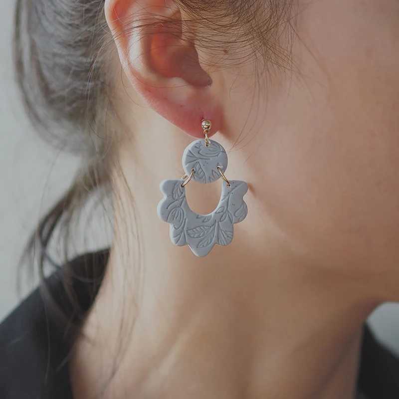 Multi Shapes Flower Feather Pale Colors Sandy Effect Stamping Leaf Patton Handmade Polymer Clay Vintage Earrings Jewelry Sets Y250510